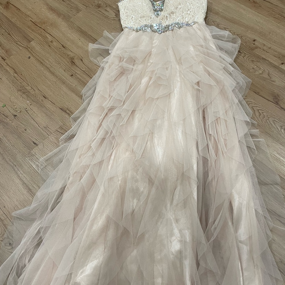 Masquerade Cream Sequin Embellished Sleeveless Gown - Picture 2 of 6